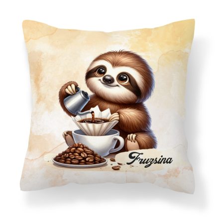 Névvel kérhető - Kávés lajhár és a filteres kávé mintás párna