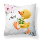 Névvel kérhető - Tündéri kiskacsa virágcsokorral mintás párna
