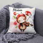 Névvel kérhető - Cuki hegedűs katica mintás párna