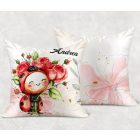 Névvel kérhető - Katica virágcsokorral mintás párna