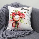 Névvel kérhető - Katica virágcsokorral mintás párna