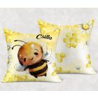 Névvel kérhető - Mosolygós méhecske mintás párna