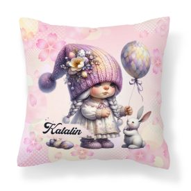   Névvel kérhető - Lufis Húsvéti manólány nyuszival mintás párna
