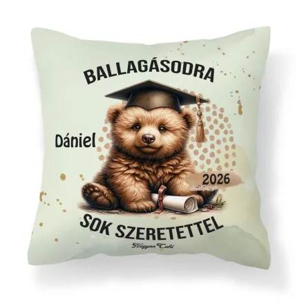 Névvel kérhető Maci mintás párna - 2026 évi Ballagásra