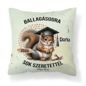   Névvel kérhető Mókus mintás párna - 2026 évi Ballagásra