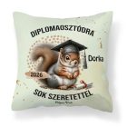 Névvel kérhető Mókus mintás párna - 2026 évi Ballagásra