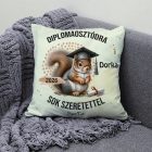 Névvel kérhető Mókus mintás párna - 2026 évi Ballagásra