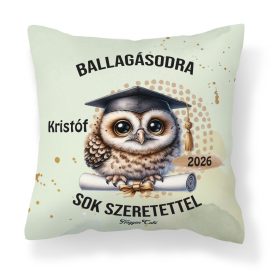   Névvel kérhető Bagoly mintás párna - 2026 évi Ballagásra