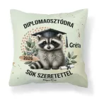 Névvel kérhető Mosómedve mintás párna - 2026 évi Ballagásra