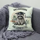 Névvel kérhető Mosómedve mintás párna - 2026 évi Ballagásra