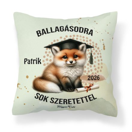 Névvel kérhető Róka mintás párna - 2026 évi Ballagásra