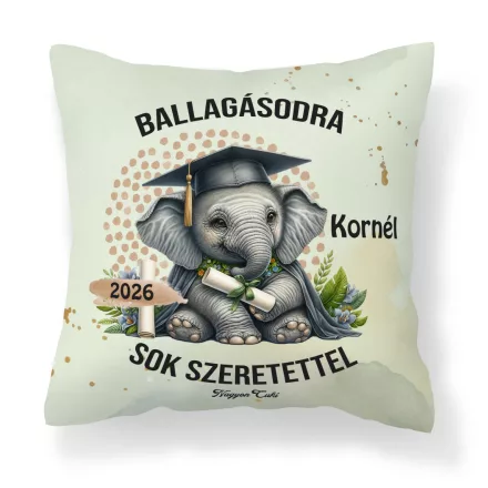 Névvel kérhető Elefánt mintás párna - 2026 évi Ballagásra