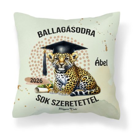 Névvel kérhető Leopárd mintás párna - 2026 évi Ballagásra