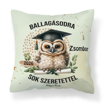 Névvel kérhető Bölcs Bagoly mintás párna - 2026 évi Ballagásra