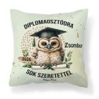 Névvel kérhető Bölcs Bagoly mintás párna - 2026 évi Ballagásra