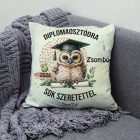 Névvel kérhető Bölcs Bagoly mintás párna - 2026 évi Ballagásra