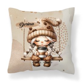   Névvel kérhető - Hintázó kávés manó lány mintás párna