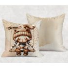 Névvel kérhető - Hintázó kávés manó lány mintás párna