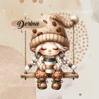 Névvel kérhető - Hintázó kávés manó lány mintás párna