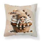 Névvel kérhető - Muffin kávés manó lány mintás párna