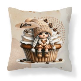   Névvel kérhető - Muffin kávés manó lány mintás párna