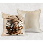 Névvel kérhető - Muffin kávés manó lány mintás párna