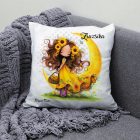 Névvel kérhető - Cuki Napraforgós tündérlány kosárral mintás párna