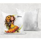 Névvel kérhető - Lazulós Napraforgós tündérlány mintás párna