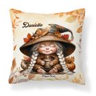 Névvel kérhető - Kávézós őszi manó lány mintás párna