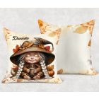 Névvel kérhető - Kávézós őszi manó lány mintás párna