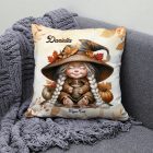 Névvel kérhető - Kávézós őszi manó lány mintás párna