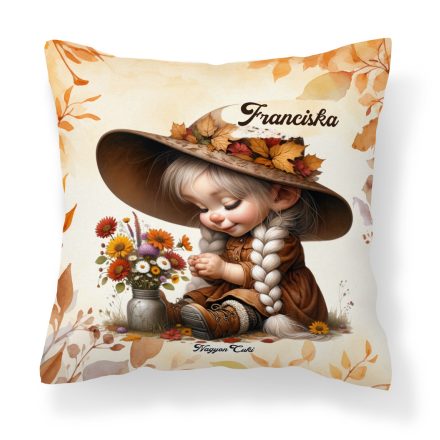 Névvel kérhető - Legcukibb őszi manó lány mintás párna