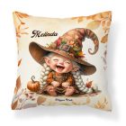 Névvel kérhető - Kacagó őszi manó lány mintás párna