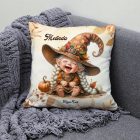 Névvel kérhető - Kacagó őszi manó lány mintás párna
