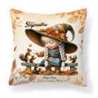 Névvel kérhető - Őszi manó lány és a mókusok mintás párna