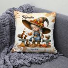 Névvel kérhető - Őszi manó lány és a mókusok mintás párna