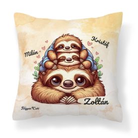   Névvel kérhető - Cuki lajhár Apa és két gyerek - Kicsi a rakás mintás párna