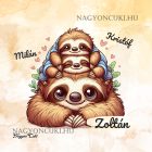 Névvel kérhető - Cuki lajhár Apa és két gyerek - Kicsi a rakás mintás párna