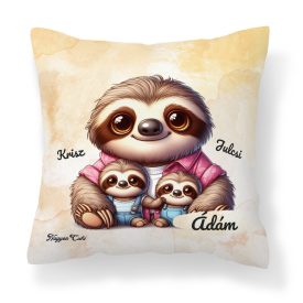   Névvel kérhető - Cuki lajhár Apa és két kis lajhár mintás párna