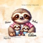 Névvel kérhető - Cuki lajhár Apa és két kis lajhár mintás párna