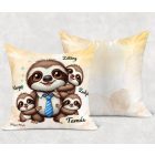 Névvel kérhető - Nyakkendős Cuki lajhár Apa és három gyerek mintás párna