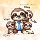 Névvel kérhető - Nyakkendős Cuki lajhár Apa és három gyerek mintás párna