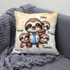 Névvel kérhető - Nyakkendős Cuki lajhár Apa és három gyerek mintás párna