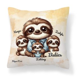   Névvel kérhető - Cuki lajhár Apa és három kis lajhár mintás párna
