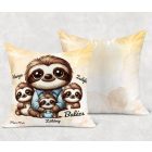 Névvel kérhető - Cuki lajhár Apa és három kis lajhár mintás párna