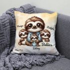 Névvel kérhető - Cuki lajhár Apa és három kis lajhár mintás párna