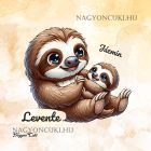 Névvel kérhető - Cuki lajhár Apa és kicsi lajhárja mintás párna