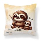 Névvel kérhető - Cuki lajhár Apa és gyermeke horgásznak mintás párna