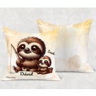 Névvel kérhető - Cuki lajhár Apa és gyermeke horgásznak mintás párna