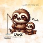 Névvel kérhető - Cuki lajhár Apa és gyermeke horgásznak mintás párna